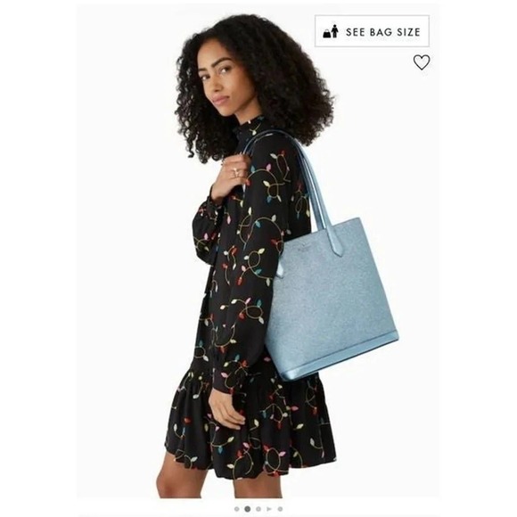Kate Spade Tote Tinsel Glitter Shoulder Tote Bag Handbag Frosty Sky - Picture 2 of 4
